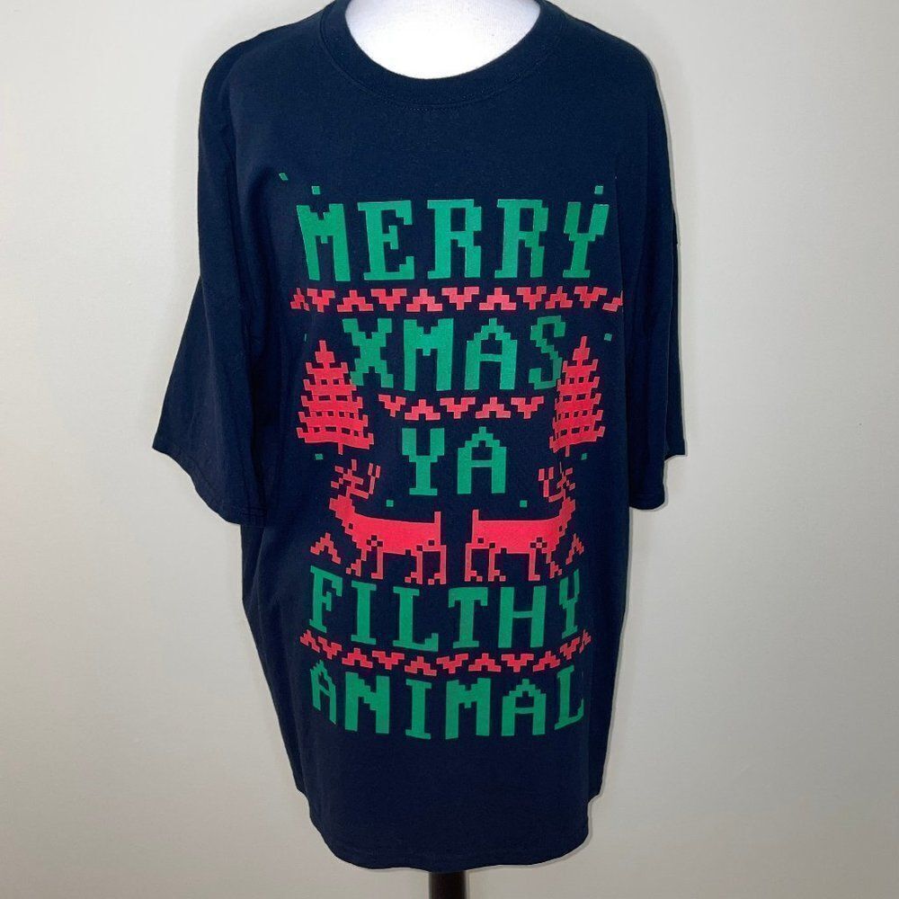 Merry Christmas Ya Filthy Animal Tee | Black | Unisex 2X